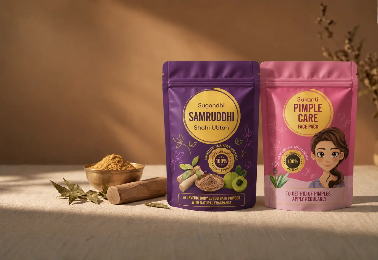 Samruddhi Herbals Ubtan and Pimple Care in a natural setting